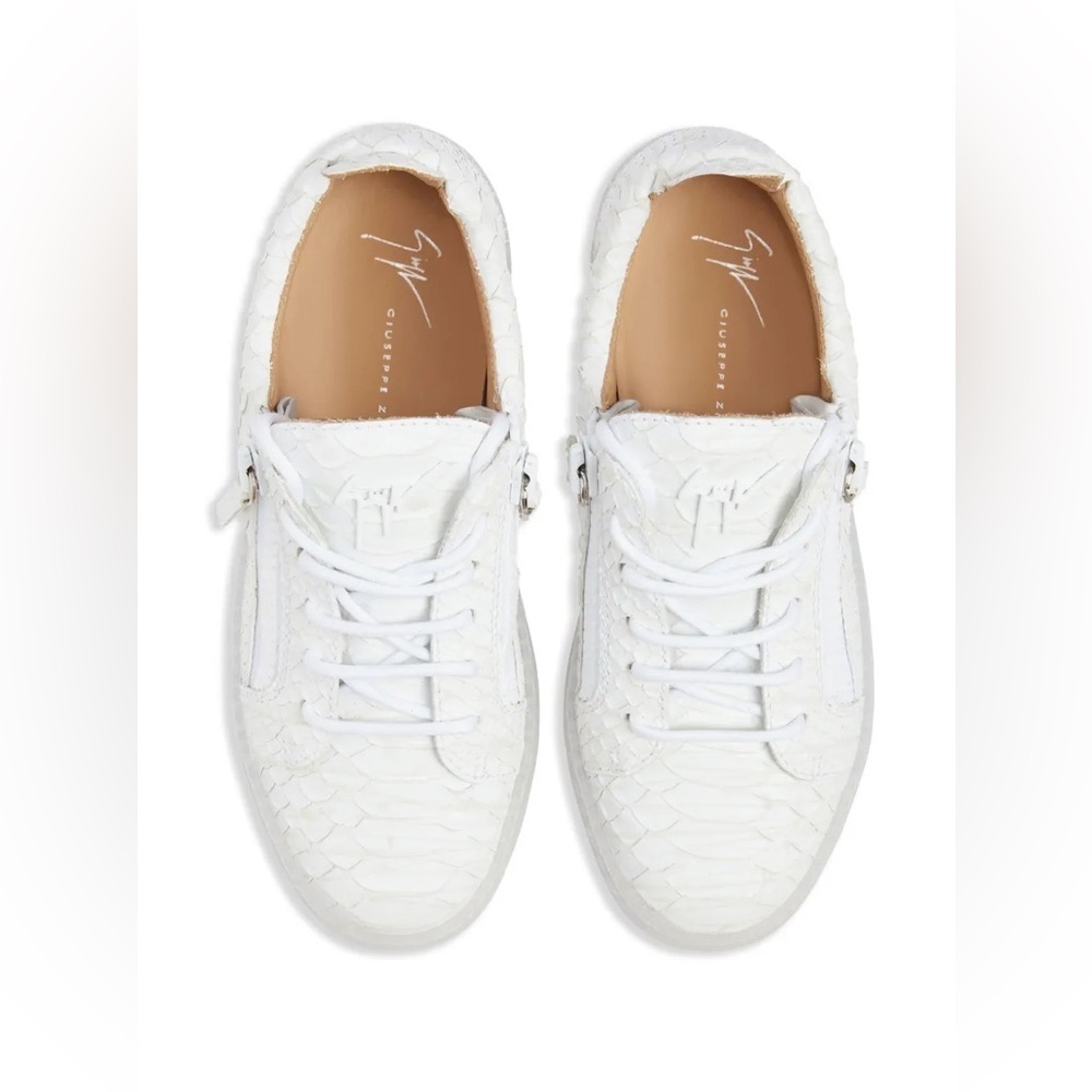 Giuseppe Zanotti Women’s Frankie Embossed Leather Sneakers in White/Ivory Size 7